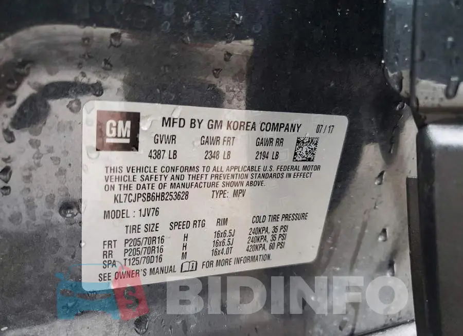 KL7CJPSB6HB253628 Photo# 13