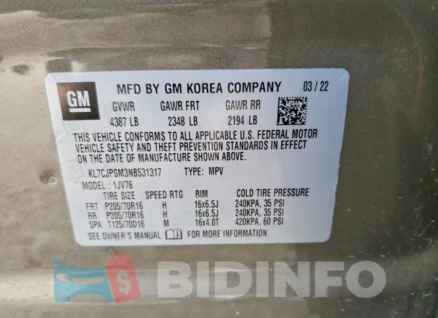 KL7CJPSM3NB531317 Photo# 14