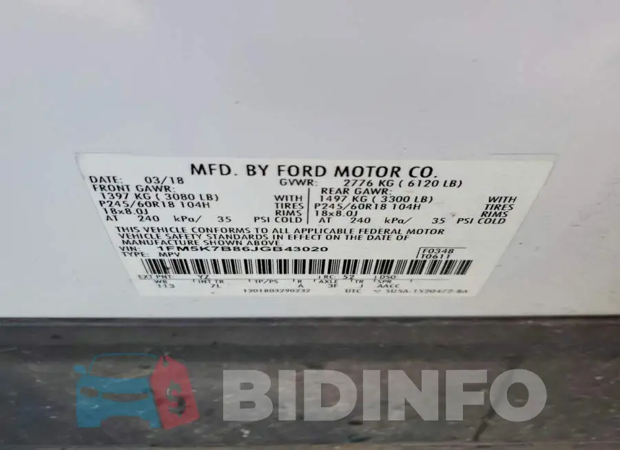 1FM5K7B86JGB43020 Photo# 13