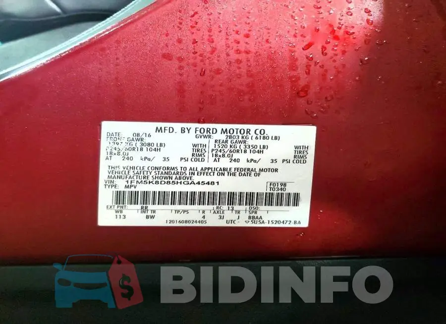 1FM5K8D85HGA45481 Photo# 14