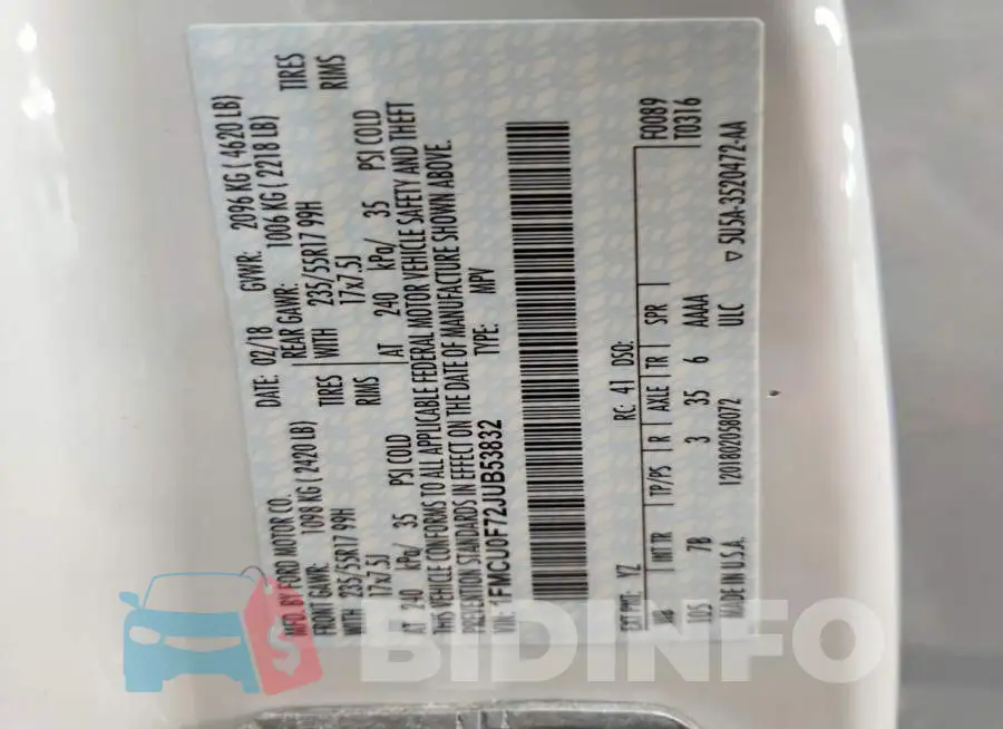 1FMCU0F72JUB53832 Photo# 13