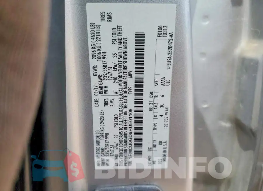 1FMCU0GD6HUE01109 Photo# 13