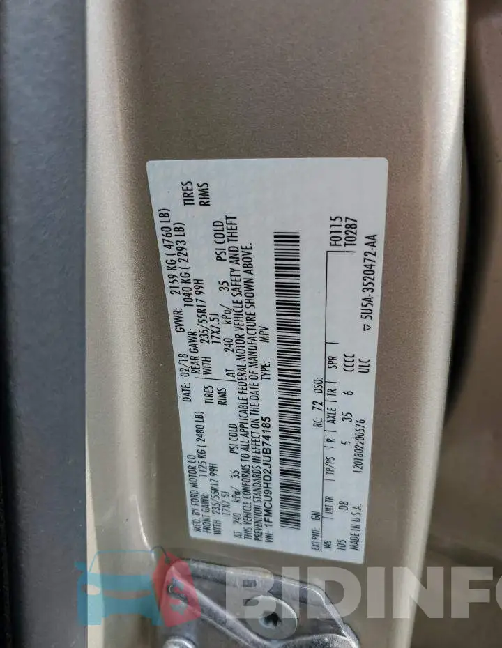 1FMCU9HD2JUB74185 Photo# 13