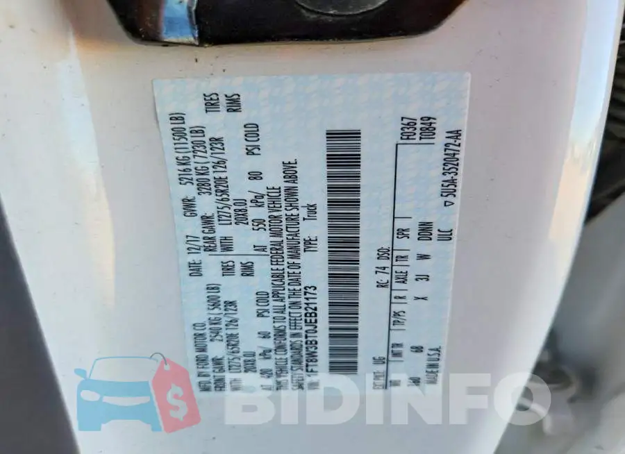 1FT8W3BT0JEB21173 Photo# 12