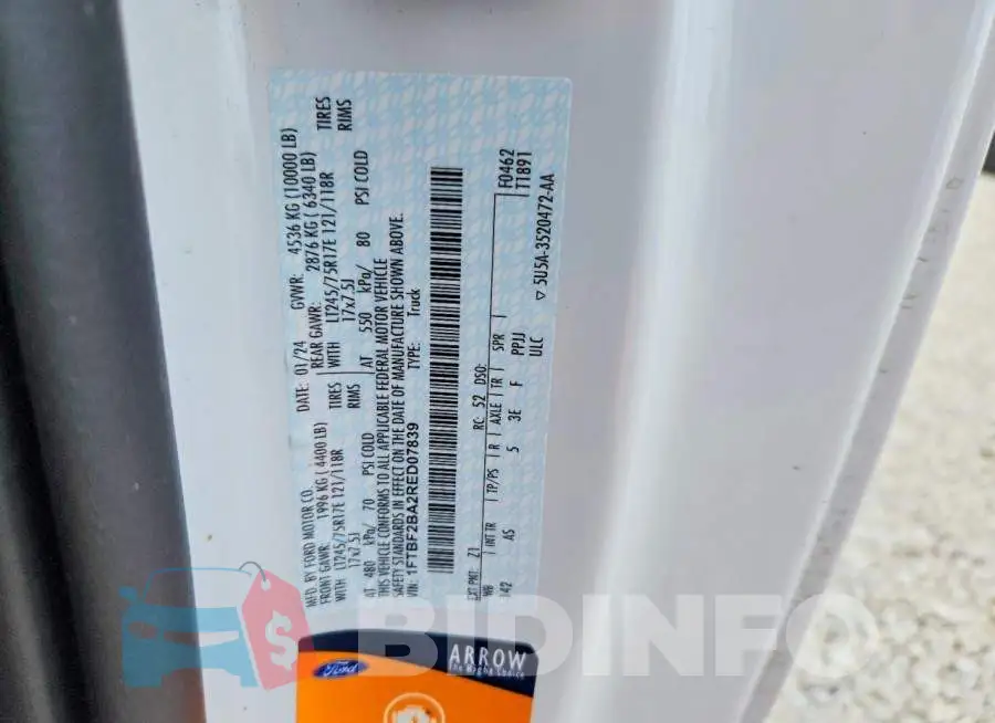 1FTBF2BA2RED07839 Photo# 12
