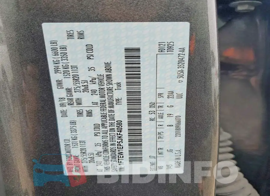 1FTEW1EP5JKF40580 Photo# 12