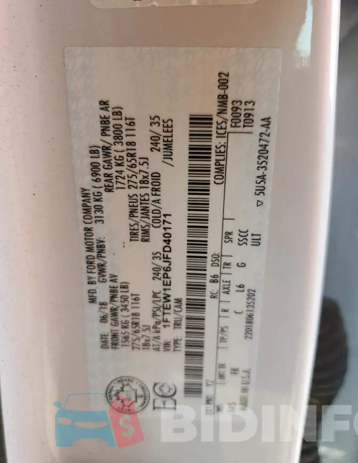 1FTEW1EP6JFD40171 Photo# 12