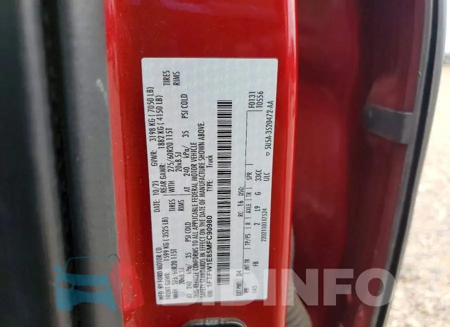 1FTFW1E85MFC90980 Photo# 12