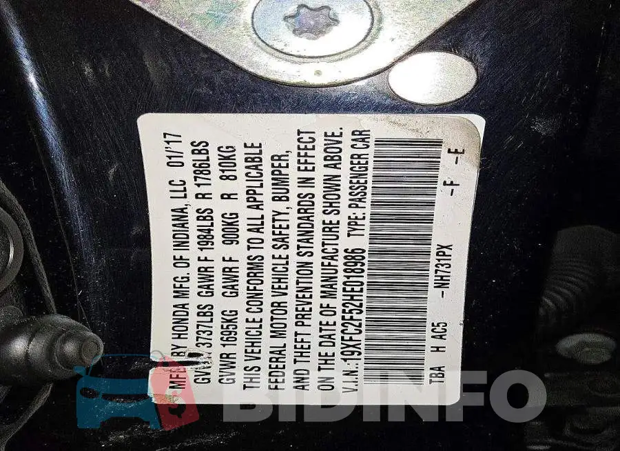 19XFC2F52HE018986 Photo# 12
