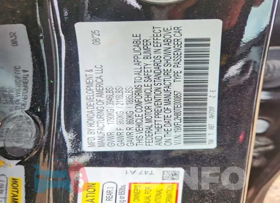 19XFL2H80TE000857 Photo# 13