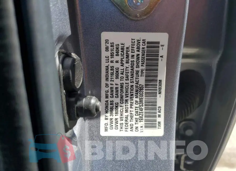 19XZE4F53ME002857 Photo# 12