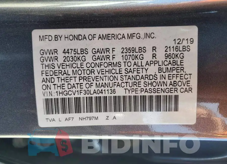 1HGCV1F30LA041136 Photo# 12