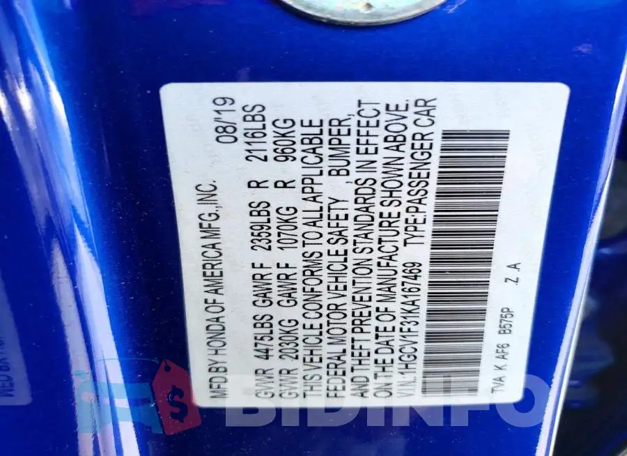 1HGCV1F31KA167469 Photo# 12