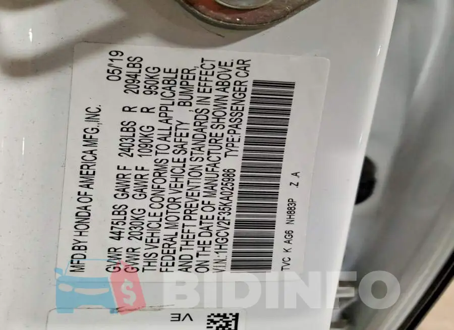 1HGCV2F35KA025986 Photo# 12
