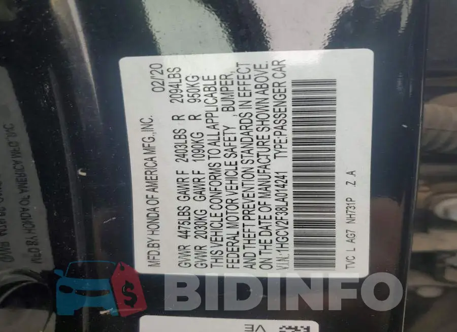1HGCV2F38LA014241 Photo# 12