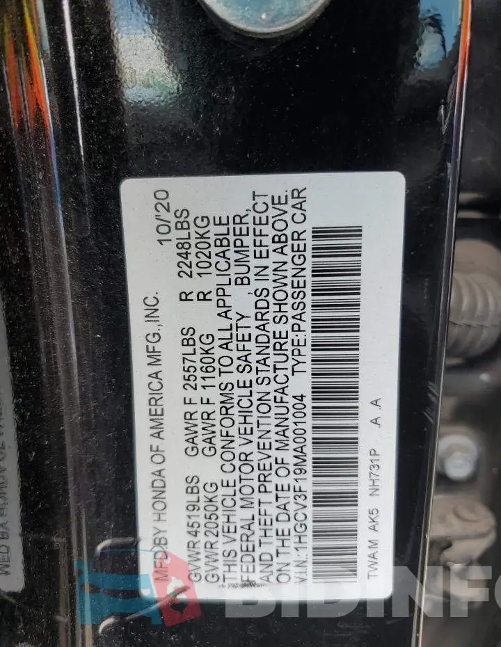 1HGCV3F19MA001004 Photo# 12