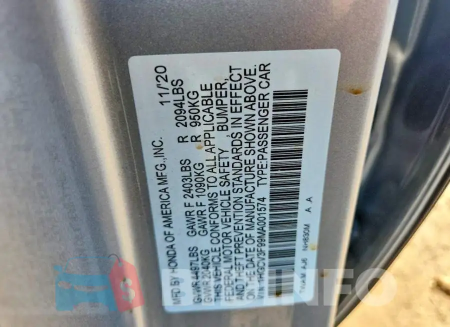 1HGCV3F99MA001574 Photo# 12