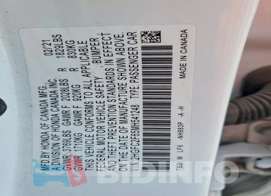 2HGFC2F65MH541248 Photo# 12