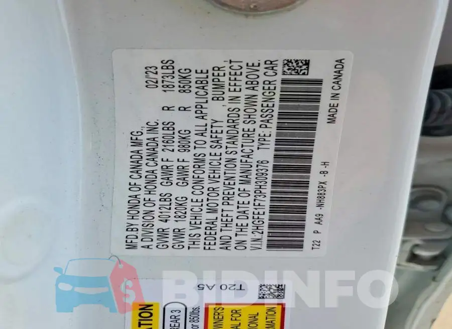 2HGFE1F73PH309376 Photo# 12