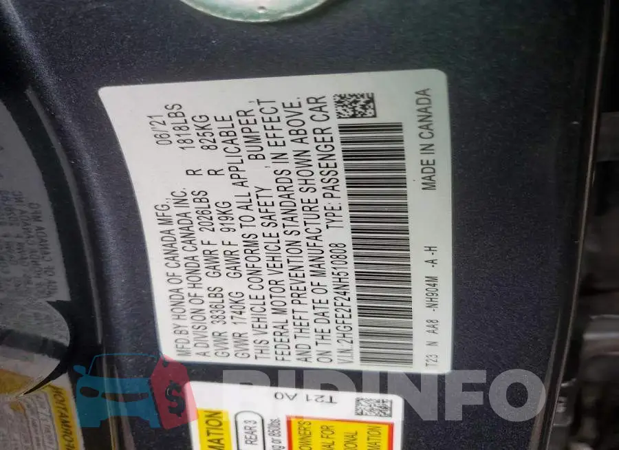 2HGFE2F24NH510808 Photo# 12