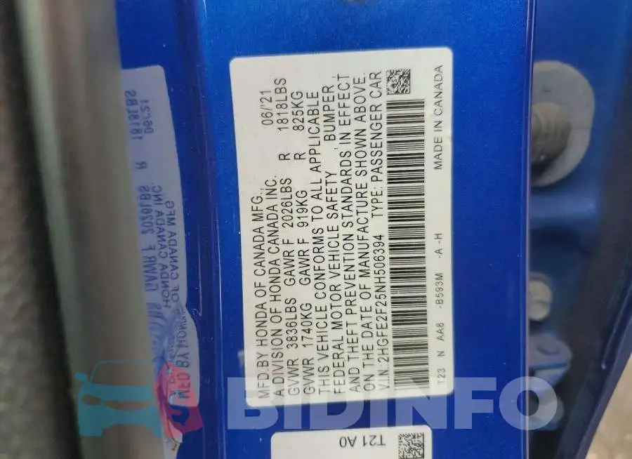 2HGFE2F25NH506394 Photo# 12