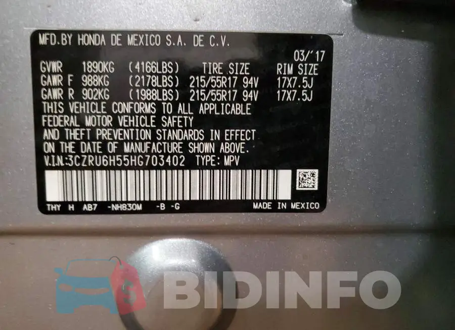 3CZRU6H55HG703402 Photo# 13