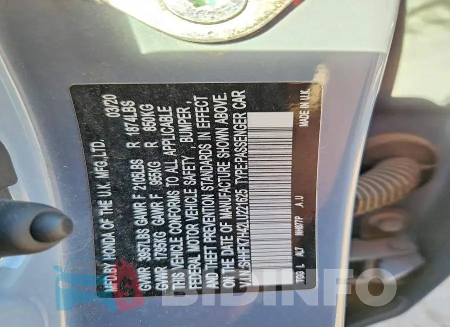 SHHFK7H42LU221625 Photo# 12