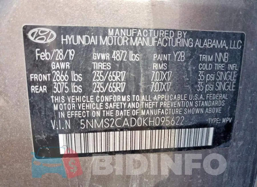 5NMS2CAD0KH095622 Photo# 14