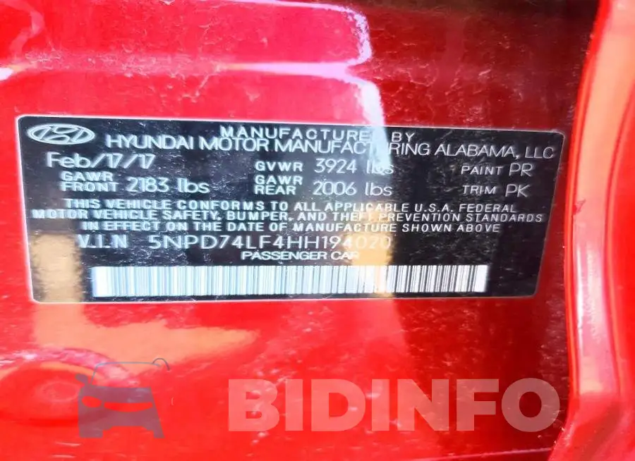 5NPD74LF4HH194020 Photo# 13