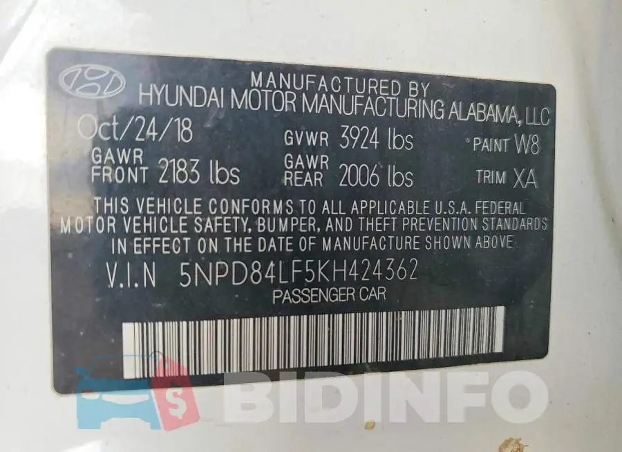 5NPD84LF5KH424362 Photo# 12