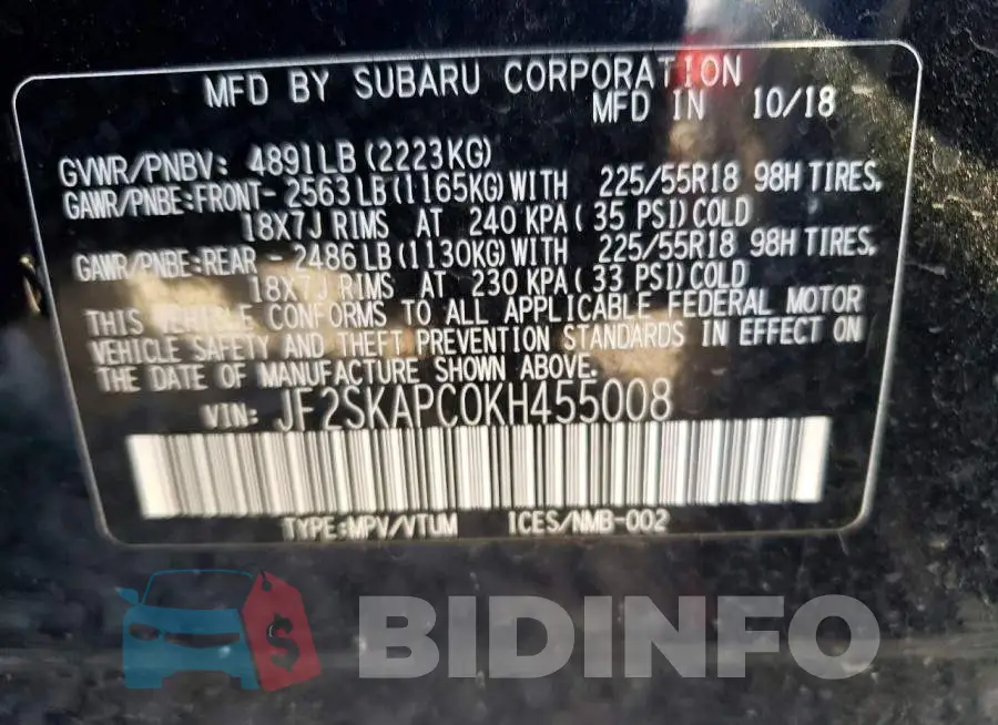 JF2SKAPC0KH455008 Photo# 13