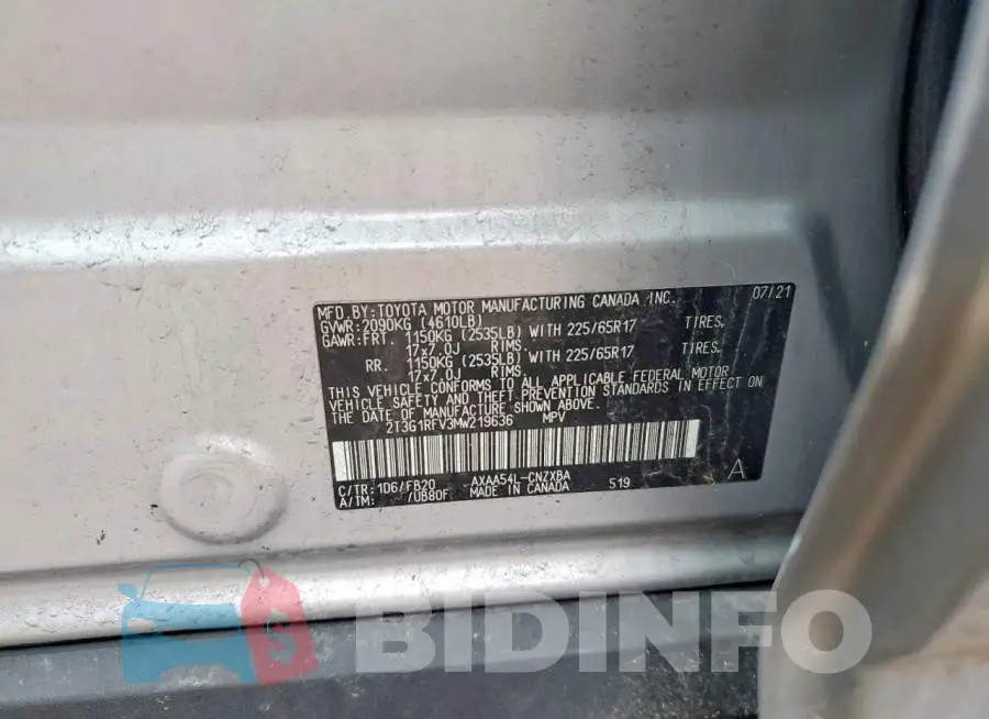 2T3G1RFV3MW219636 Photo# 13