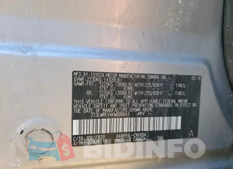 2T3LWRFV4KW009043 Photo# 13