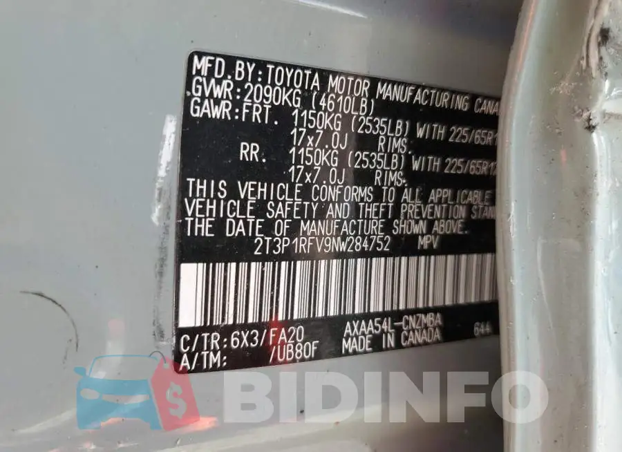 2T3P1RFV9NW284752 Photo# 13