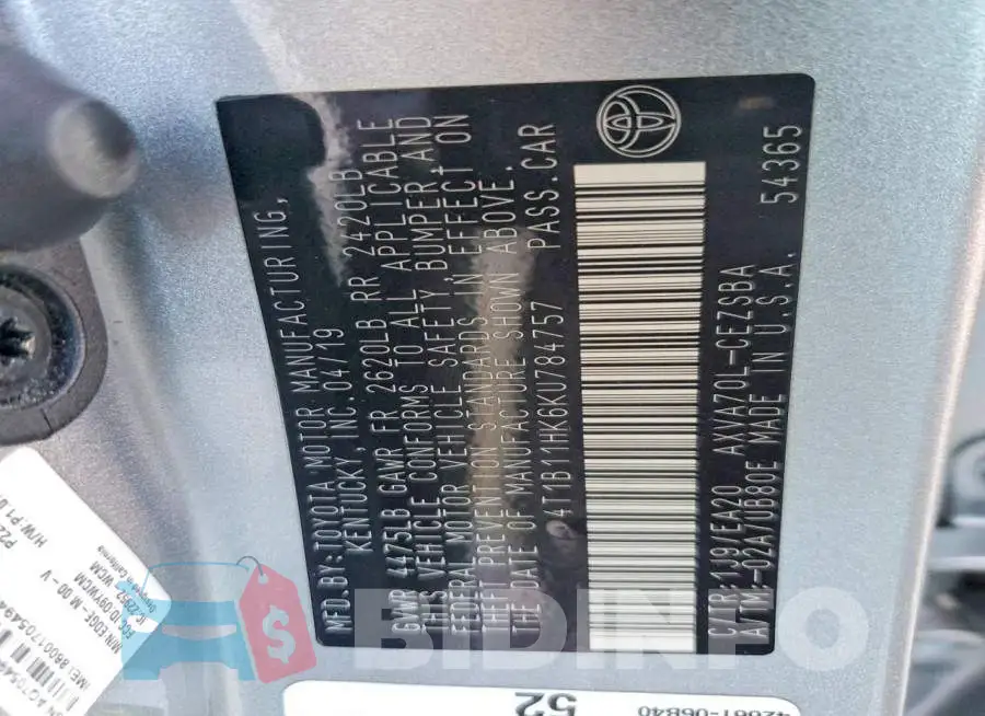 4T1B11HK6KU784757 Photo# 12
