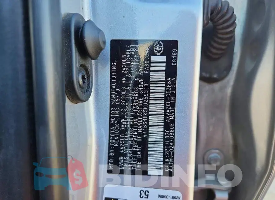 4T1B61HK5KU259318 Photo# 12
