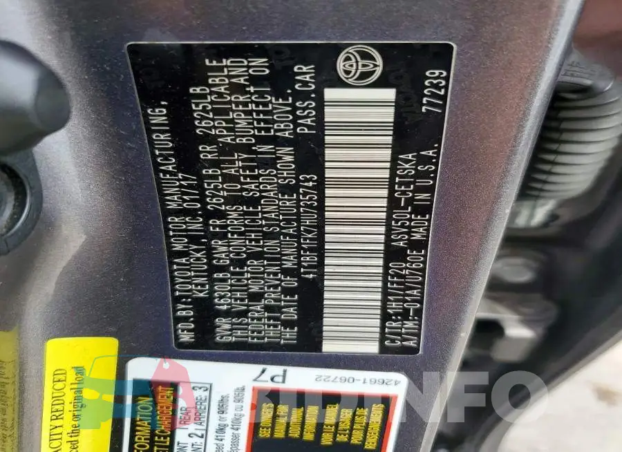 4T1BF1FK7HU735743 Photo# 12