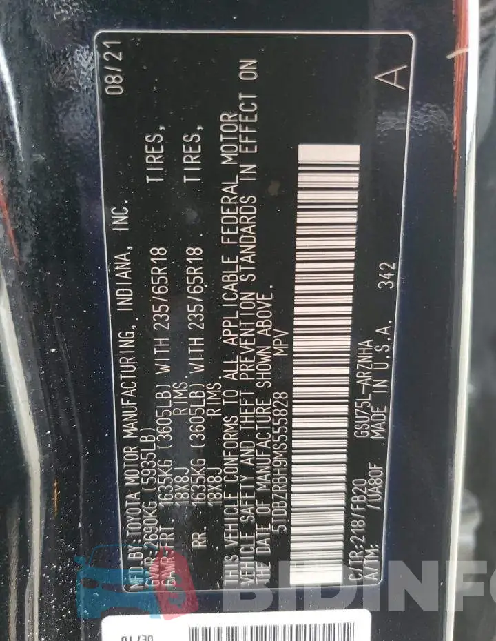 5TDBZRBH9MS555828 Photo# 13