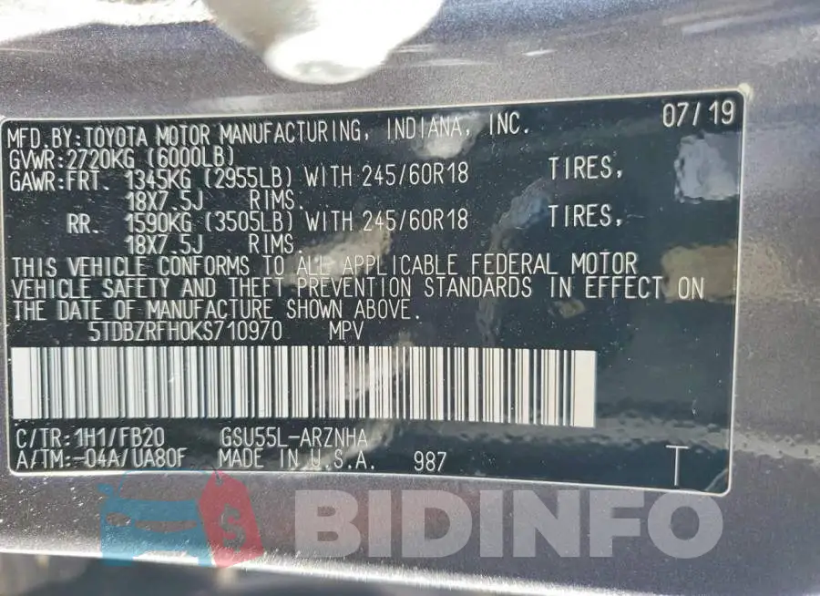 5TDBZRFH0KS710970 Photo# 13