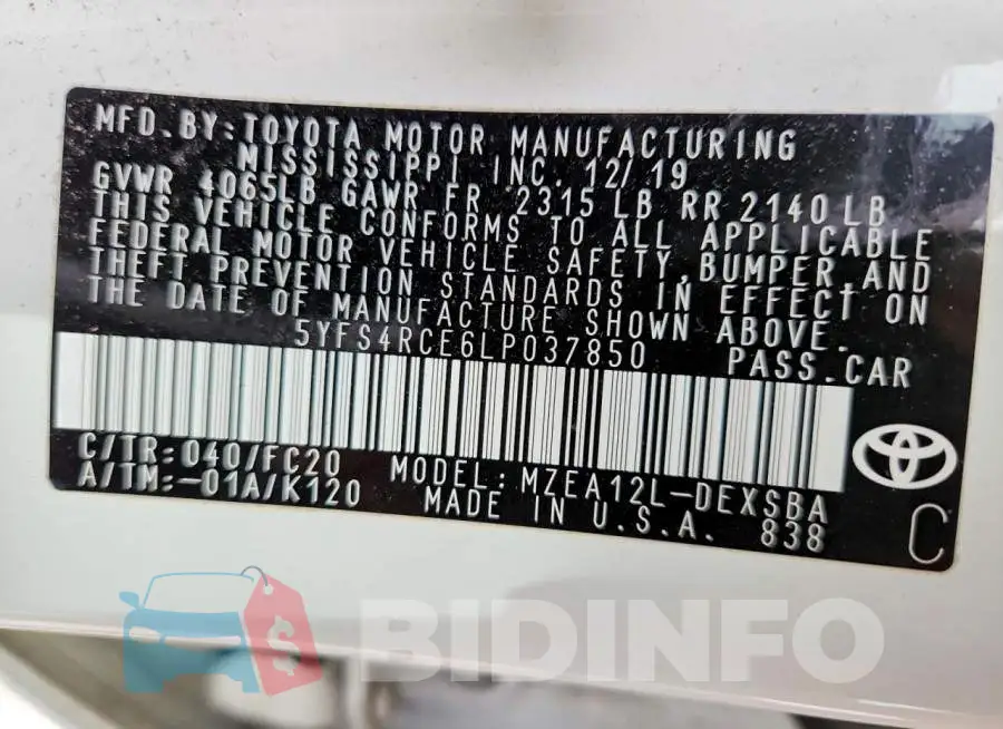 5YFS4RCE6LP037850 Photo# 12