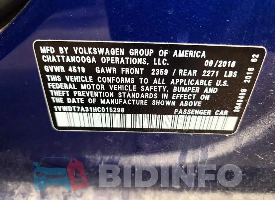 1VWDT7A31HC015298 Photo# 12