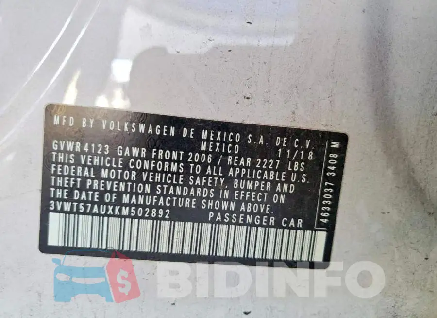 3VWT57AUXKM502892 Photo# 12