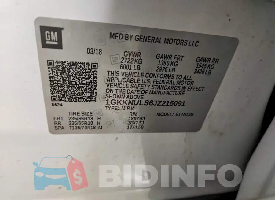 1GKKNULS6JZ215091 Photo# 13