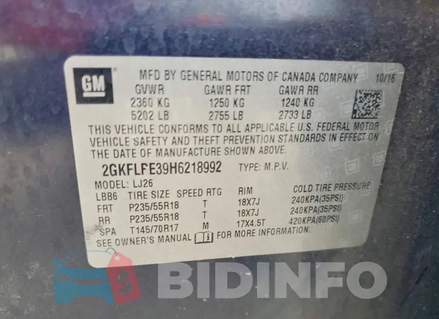 2GKFLPE39H6218992 Photo# 13