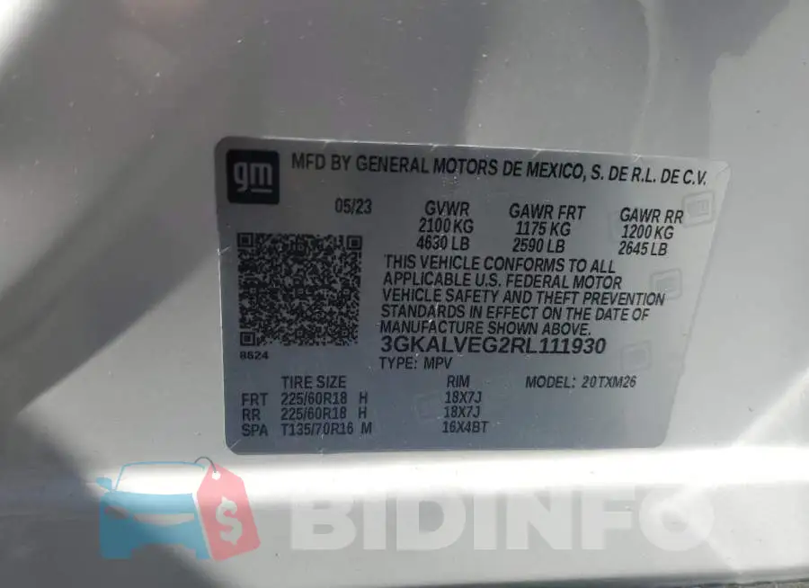 3GKALVEG2RL111930 Photo# 12