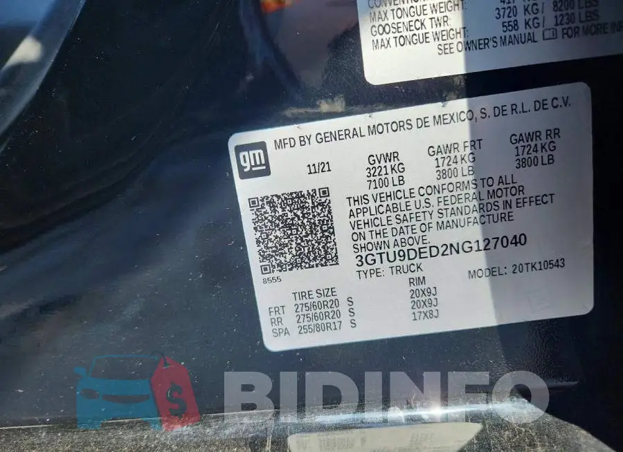 3GTU9DED2NG127040 Photo# 12