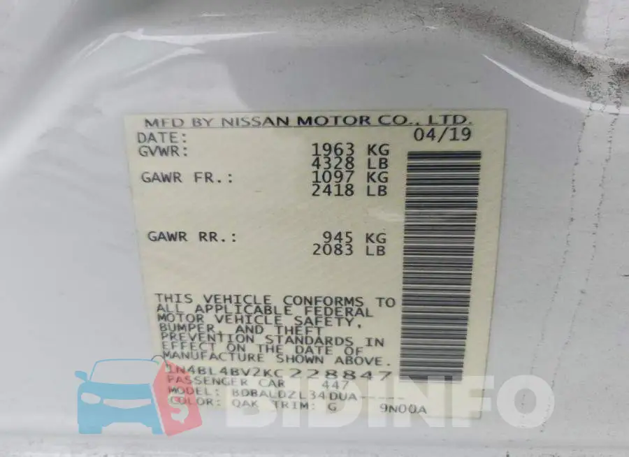 1N4BL4BV2KC228847 Photo# 12