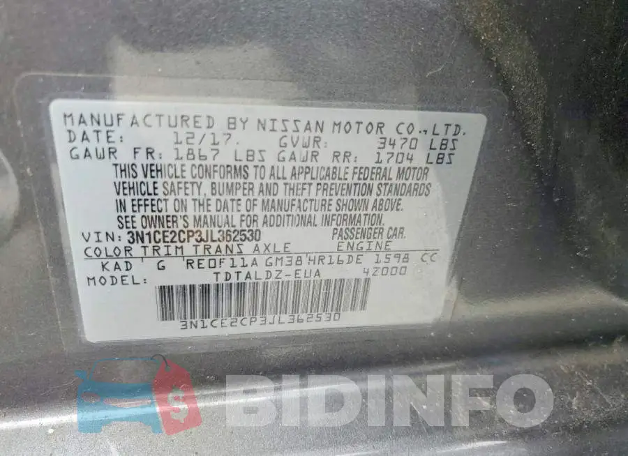 3N1CE2CP3JL362530 Photo# 12