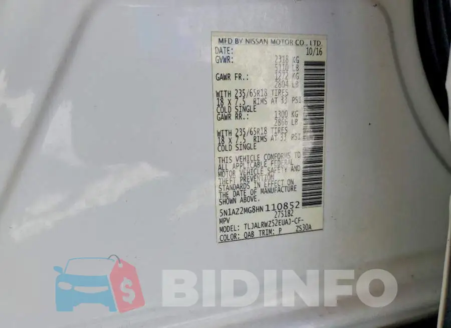 5N1AZ2MG8HN110852 Photo# 13