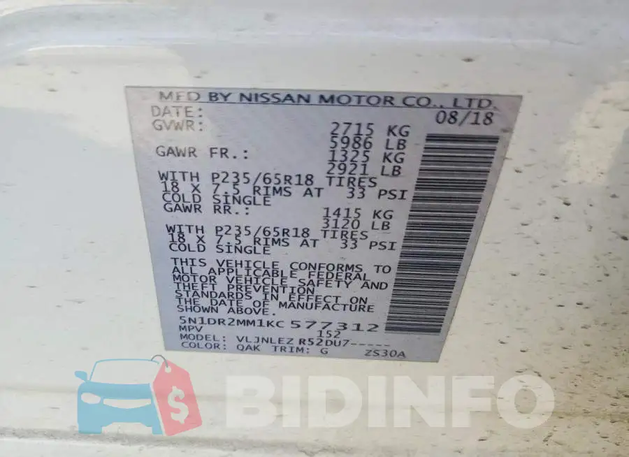 5N1DR2MM1KC577312 Photo# 14